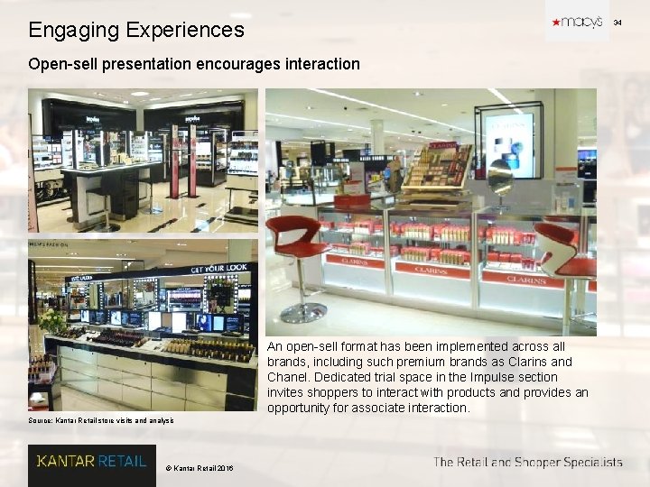 Engaging Experiences 34 Open-sell presentation encourages interaction An open-sell format has been implemented across