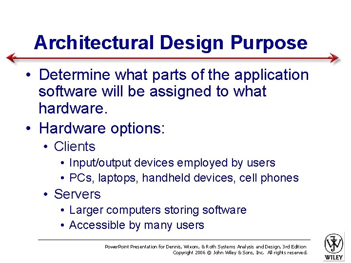 Architectural Design Purpose • Determine what parts of the application software will be assigned