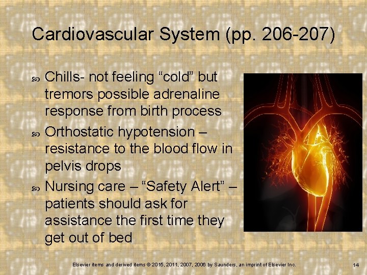 Cardiovascular System (pp. 206 -207) Chills- not feeling “cold” but tremors possible adrenaline response
