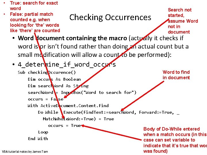 • • True: search for exact word False: partial match counted e. g. • • True: search for exact word False: partial match counted e. g.