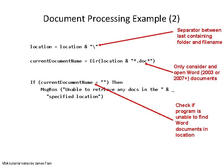 Document Processing Example (2) Separator between last containing folder and filename location = location Document Processing Example (2) Separator between last containing folder and filename location = location