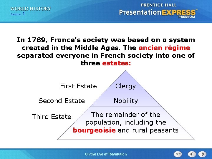 251 Section 1 Chapter Section In 1789, France’s society was based on a system