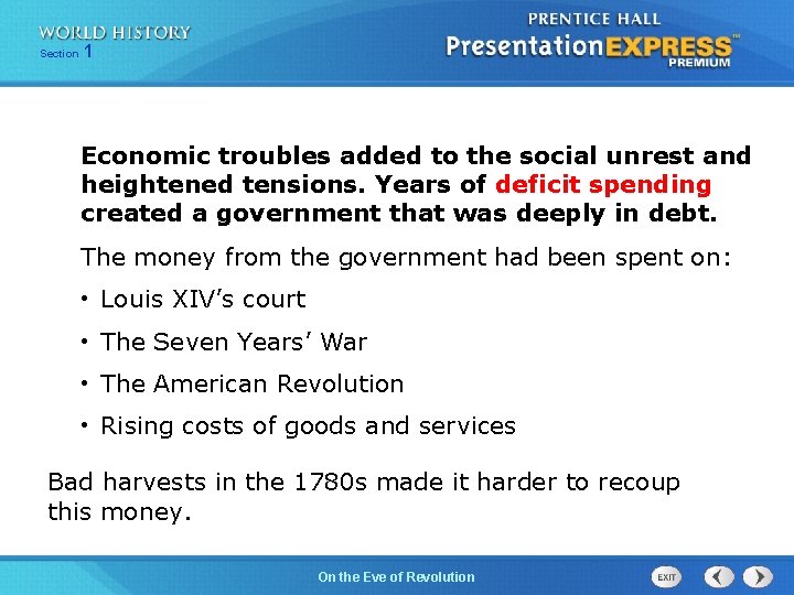 251 Section 1 Chapter Section Economic troubles added to the social unrest and heightened