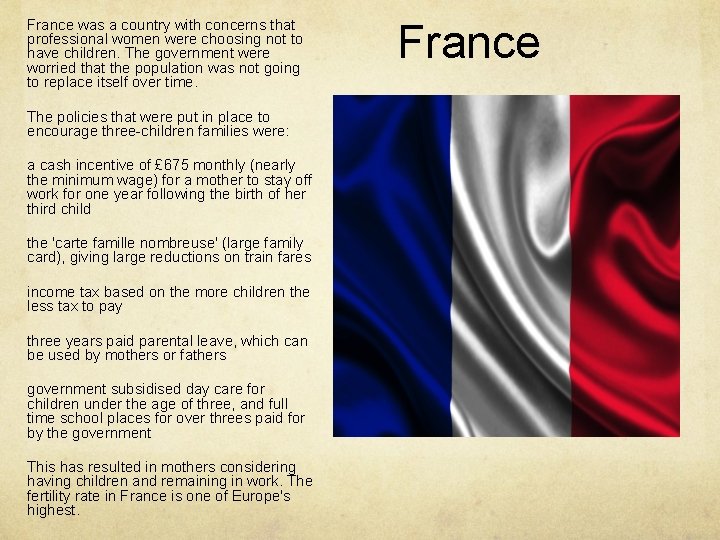 France was a country with concerns that professional women were choosing not to have