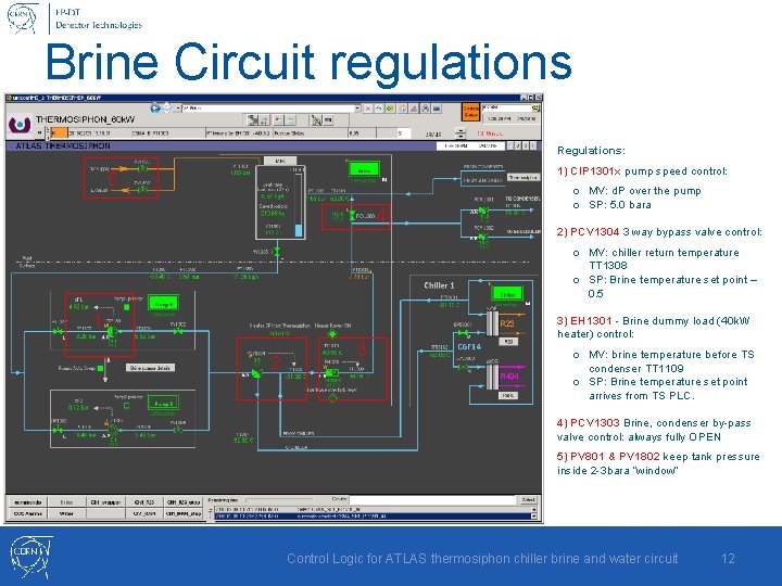 Brine Circuit regulations Regulations: 1) CIP 1301 x pump speed control: 5 4 o