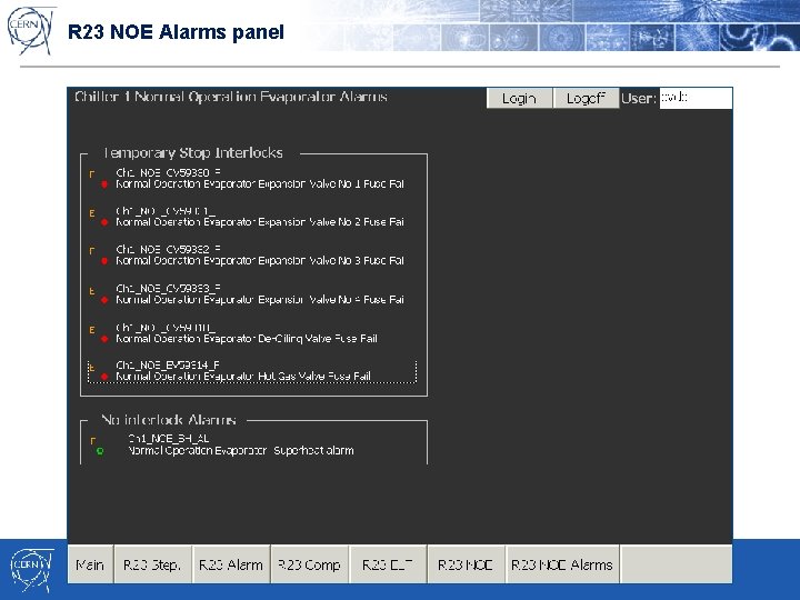 R 23 NOE Alarms panel 