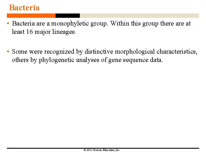Bacteria • Bacteria are a monophyletic group. Within this group there at least 16