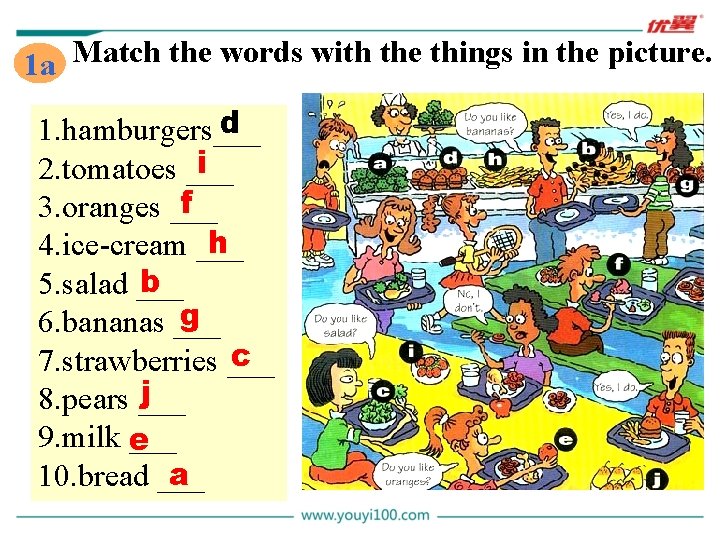 1 a Match the words with the things in the picture. d 1. hamburgers___