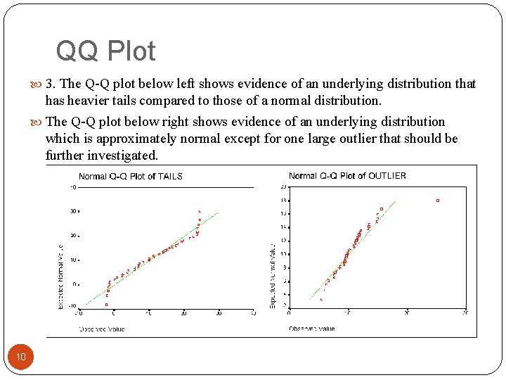 QQ Plot 3. The Q-Q plot below left shows evidence of an underlying distribution