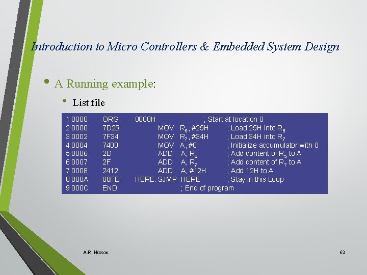 Introduction to Micro Controllers & Embedded System Design • A Running example: • List