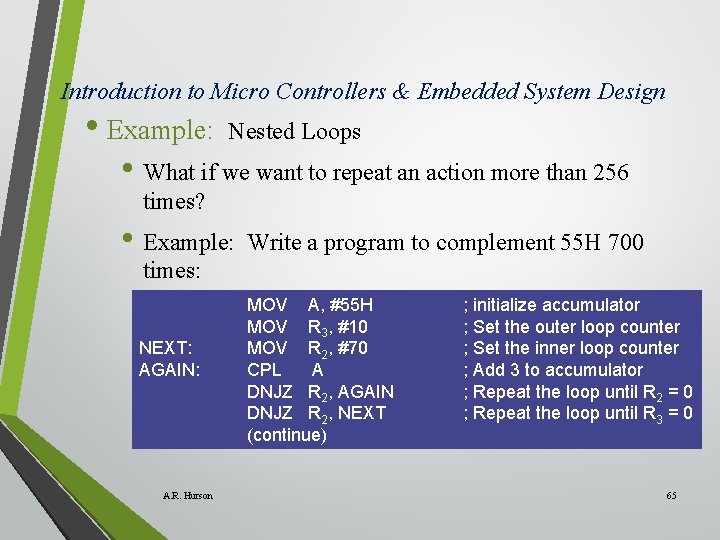 Introduction to Micro Controllers & Embedded System Design • Example: Nested Loops • What