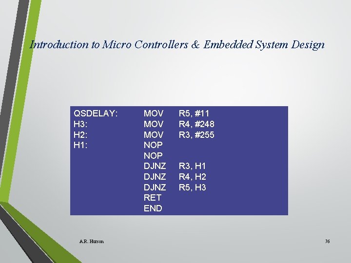 Introduction to Micro Controllers & Embedded System Design QSDELAY: H 3: H 2: H