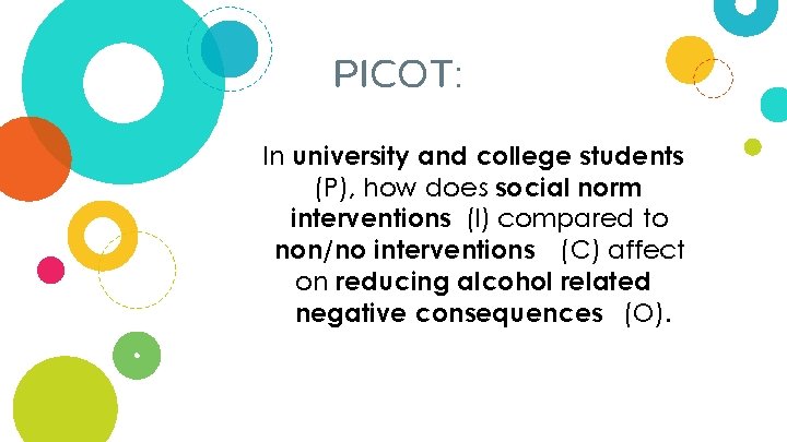 PICOT: In university and college students (P), how does social norm interventions (I) compared