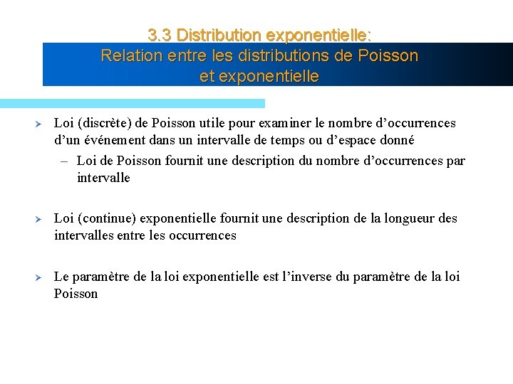 3. 3 Distribution exponentielle: Relation entre les distributions de Poisson et exponentielle Ø Loi