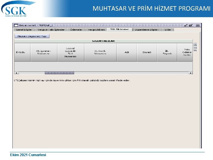 MUHTASAR VE PRİM HİZMET PROGRAMI Ekim 2021 Cumartesi 