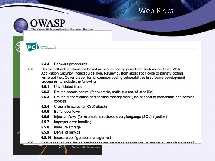 Web Risks 2013 17 th September 2014 https: //www. owasp. org/index. php/OWASP_T op_Ten_Project 
