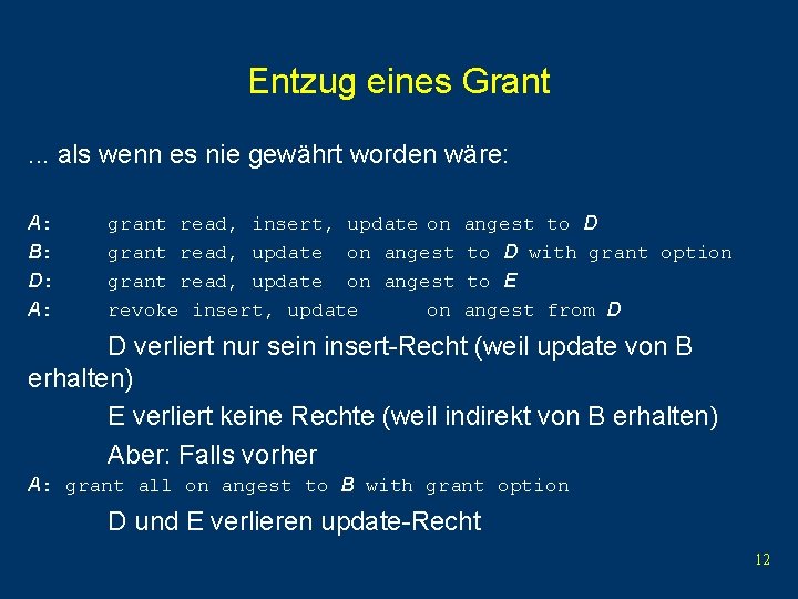 Entzug eines Grant. . . als wenn es nie gewährt worden wäre: A: B: