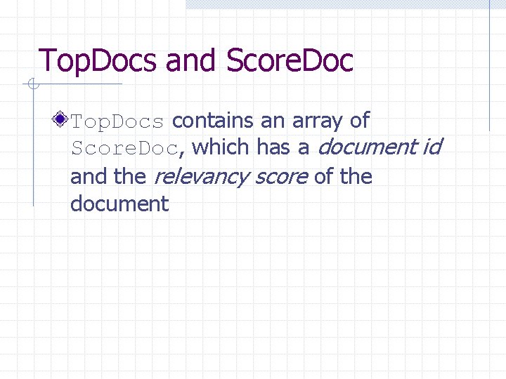 Top. Docs and Score. Doc Top. Docs contains an array of Score. Doc, which