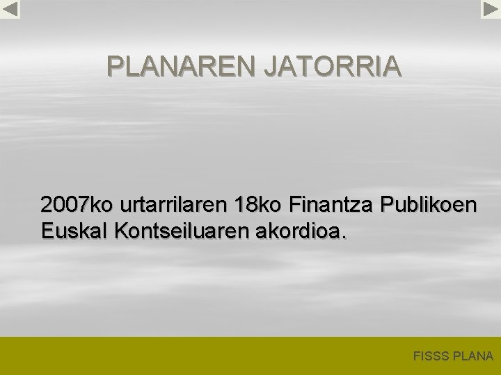 PLANAREN JATORRIA 2007 ko urtarrilaren 18 ko Finantza Publikoen Euskal Kontseiluaren akordioa. FISSS PLANA