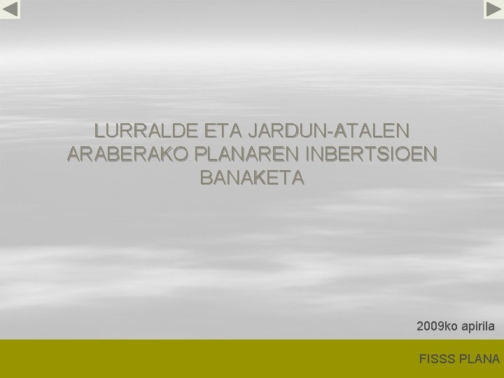LURRALDE ETA JARDUN-ATALEN ARABERAKO PLANAREN INBERTSIOEN BANAKETA 2009 ko apirila FISSS PLANA 