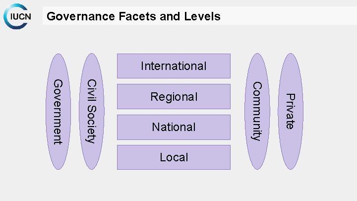 Governance Facets and Levels International Local Private National Community Civil Society Government Regional 