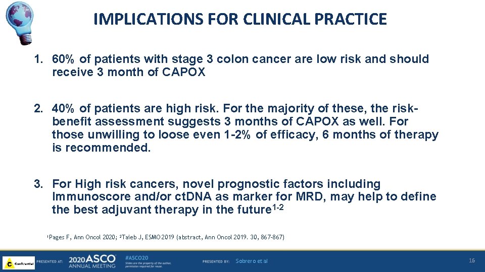 IMPLICATIONS FOR CLINICAL PRACTICE 1. 60% of patients with stage 3 colon cancer are