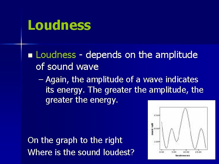 Loudness n Loudness - depends on the amplitude of sound wave – Again, the