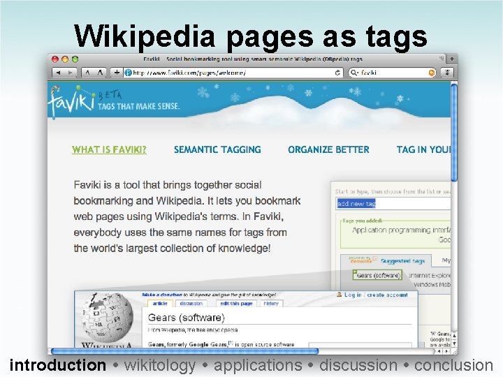 Wikipedia pages as tags introduction wikitology applications discussion conclusion 