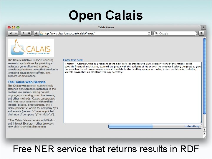 Open Calais Free NER service that returns results in RDF 