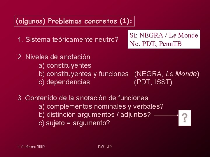 (algunos) Problemas concretos (1): 1. Sistema teóricamente neutro? Sí: NEGRA / Le Monde No: