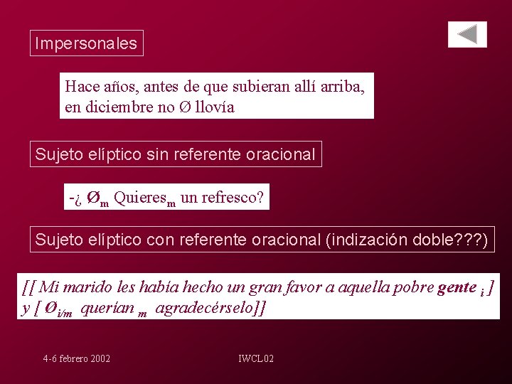 Impersonales Hace años, antes de que subieran allí arriba, en diciembre no Ø llovía