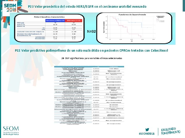 P 23 Valor pronóstico del estado HER 2/EGFR en el carcinoma urotelial avanzado N=32