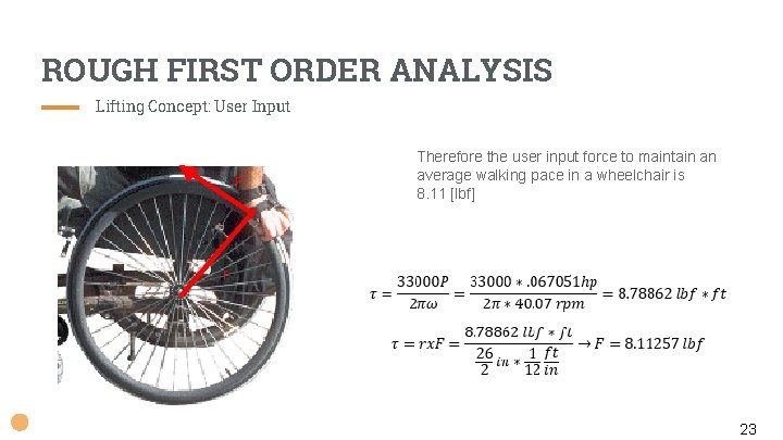 ROUGH FIRST ORDER ANALYSIS Lifting Concept: User Input F Therefore the user input force