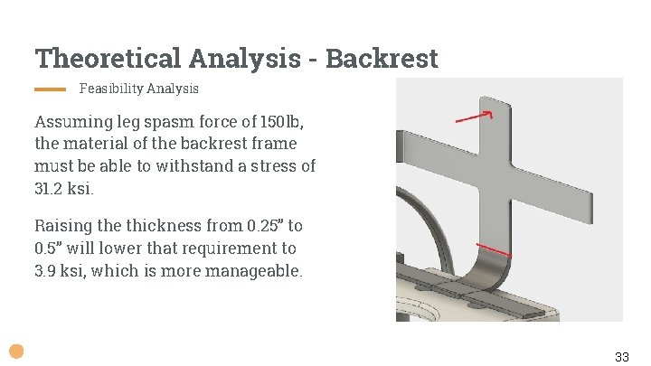 Theoretical Analysis - Backrest Feasibility Analysis Assuming leg spasm force of 150 lb, the