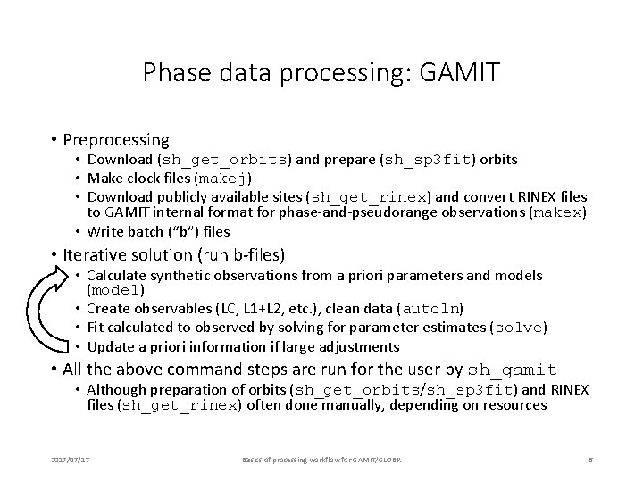 Basics of processing workflow for GAMITGLOBK M A