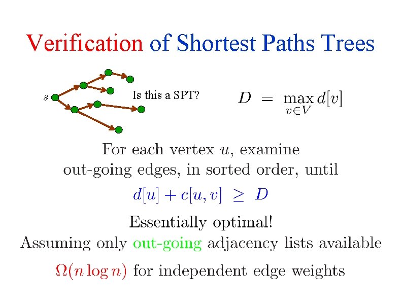 Verification of Shortest Paths Trees Is this a SPT? 