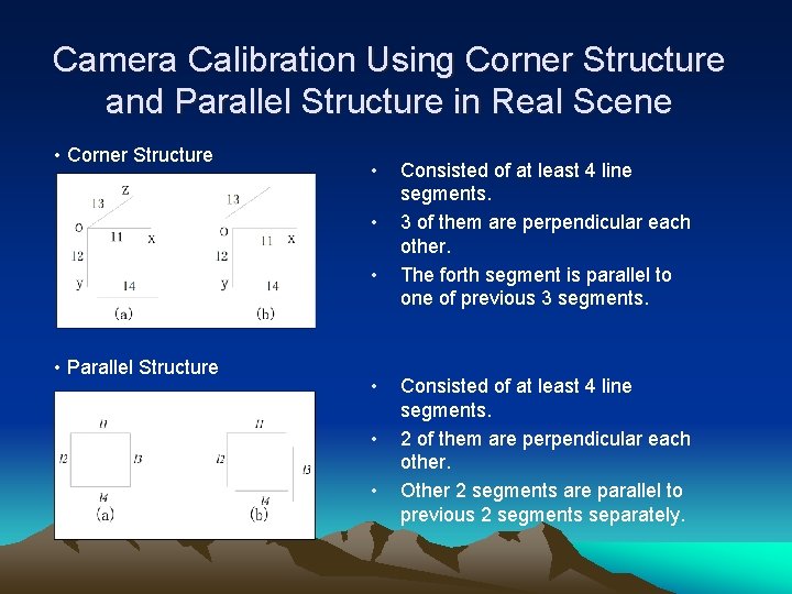 Camera Calibration Using Corner Structure and Parallel Structure in Real Scene • Corner Structure