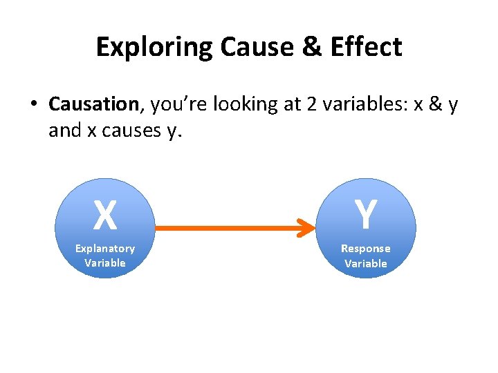 Exploring Cause & Effect • Causation, you’re looking at 2 variables: x & y