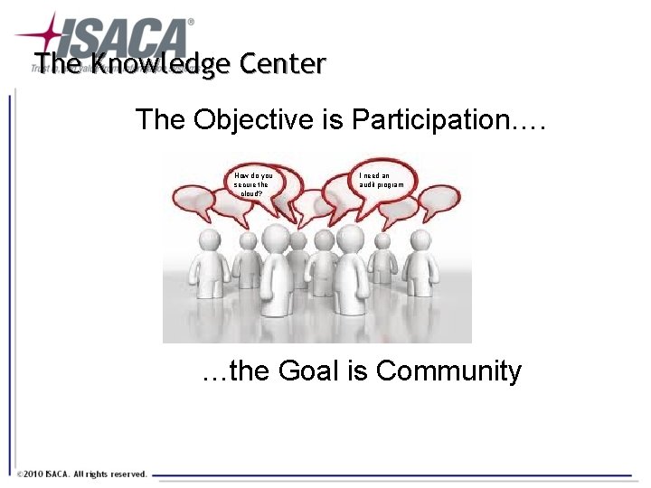 The Knowledge Center The Objective is Participation…. How do you secure the cloud? I