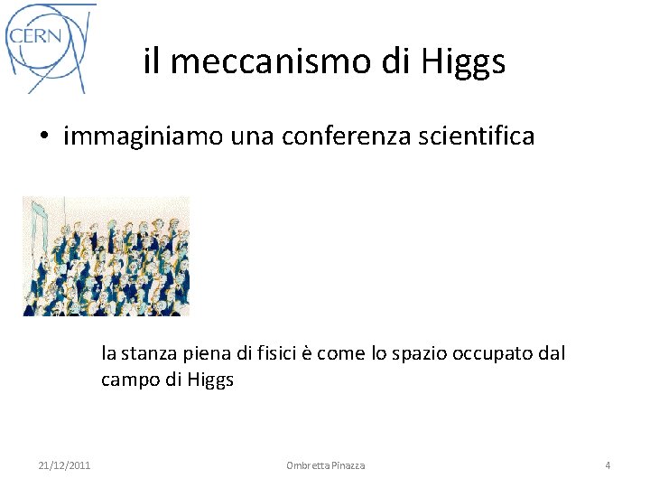 il meccanismo di Higgs • immaginiamo una conferenza scientifica la stanza piena di fisici