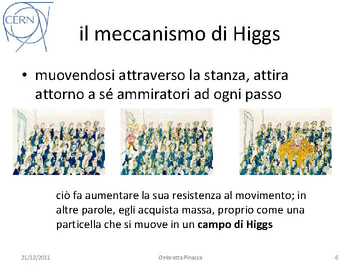 il meccanismo di Higgs • muovendosi attraverso la stanza, attira attorno a sé ammiratori