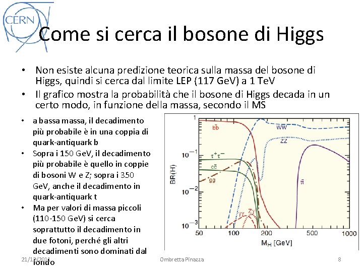 Come si cerca il bosone di Higgs • Non esiste alcuna predizione teorica sulla