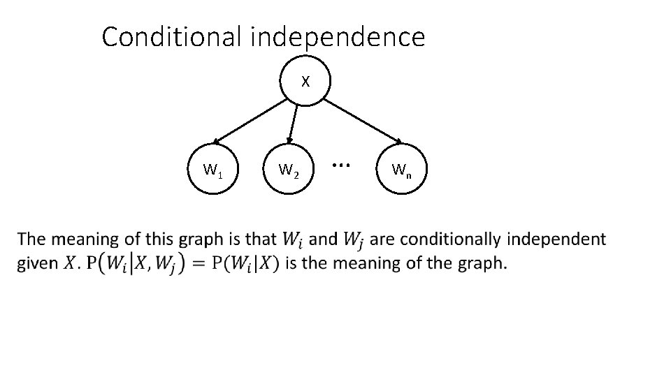Conditional independence X W 1 • W 2 … Wn 