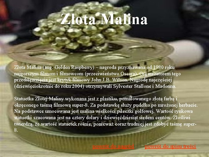 Złota Malina (ang. Golden Raspberry) – nagroda przyznawana od 1980 roku najgorszym filmom i