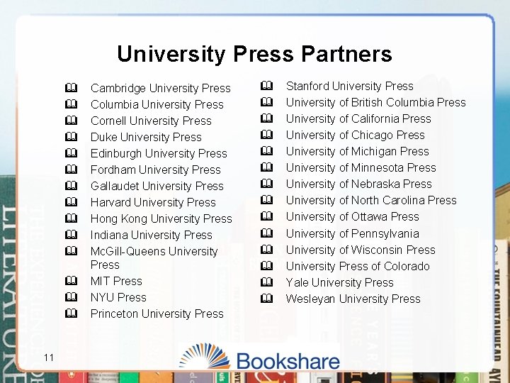 University Press Partners & & & & 11 Cambridge University Press Columbia University Press