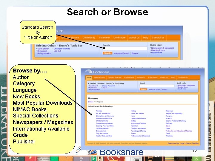 Search or Browse Standard Search by ‘Title or Author’ Browse by…. Author Category Language
