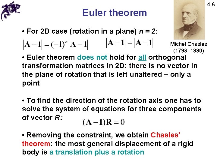 4. 6 Euler theorem • For 2 D case (rotation in a plane) n 4. 6 Euler theorem • For 2 D case (rotation in a plane) n
