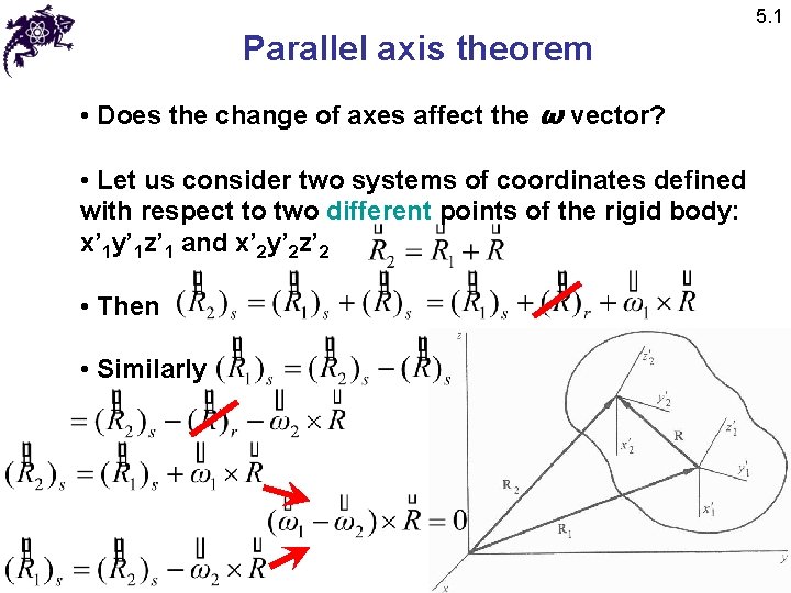 5. 1 Parallel axis theorem • Does the change of axes affect the ω 5. 1 Parallel axis theorem • Does the change of axes affect the ω