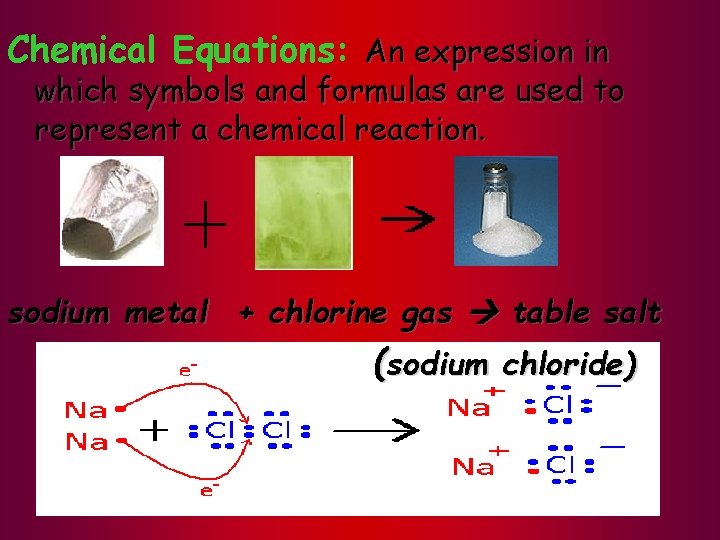 Chemical Equations: An expression in which symbols and formulas are used to represent a