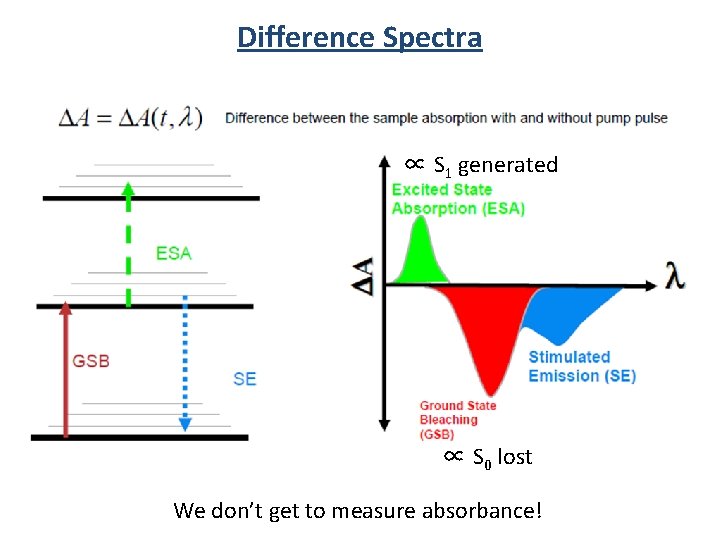 Difference Spectra ∝ S 1 generated ∝ S 0 lost We don’t get to